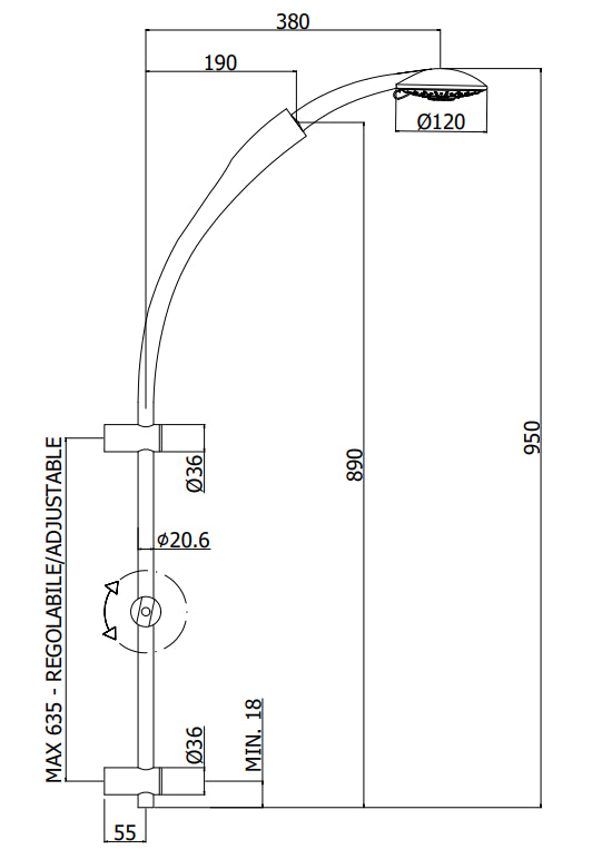 Paffoni Twin Zsal197 asta doccia 91 cm con doccetta 4 getti saliscendi flessibile in metallo 150 cm Cromo