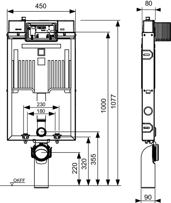 Tece TECEbox modulo WC con cassetta Octa II 8 cm per WC sospeso altezza di montaggio 1075 mm