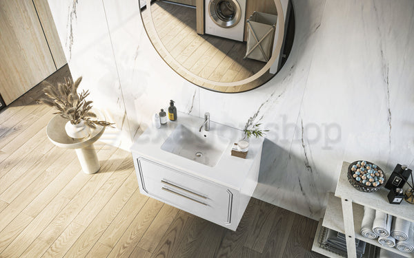 Mobile bagno bianco lucido 80x46 Vienna con lavabo cassetti rifiniti con maniglie cromo