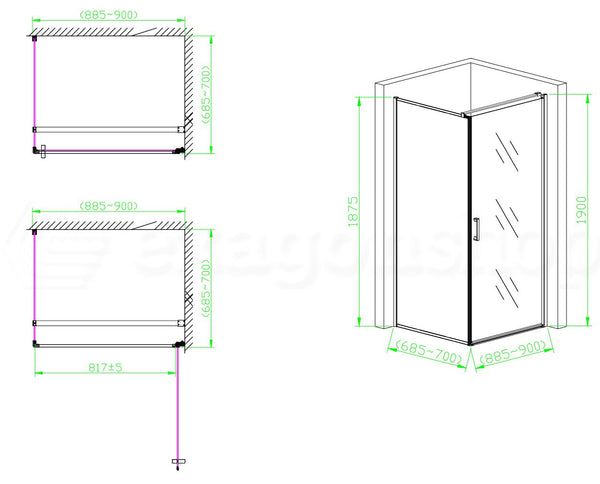 Box doccia 70x90 Nizza un battente reversibile 6 mm H 190 alluminio cromo