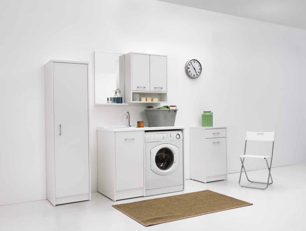 Colavene Domestica Mobile lavatoio Con Vasca Lavapanni A Sinistra In Abs 106x50x90 Cm Con Alloggio Lavatrice tela bianco