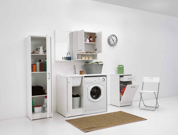 Colavene Domestica Mobile lavatoio Con Vasca Lavapanni A Sinistra In Abs 106x50x90 Cm Con Alloggio Lavatrice tela bianco