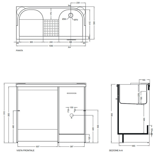 Colavene Domestica Mobile lavatoio Con Vasca Lavapanni A Sinistra In Abs 106x50x90 Cm Con Alloggio Lavatrice tela bianco