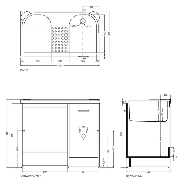 Colavene Domestica Mobile Con Vasca Lavapanni A Sinistra In Abs 106x60x90 Cm Con Alloggio Lavatrice bianco