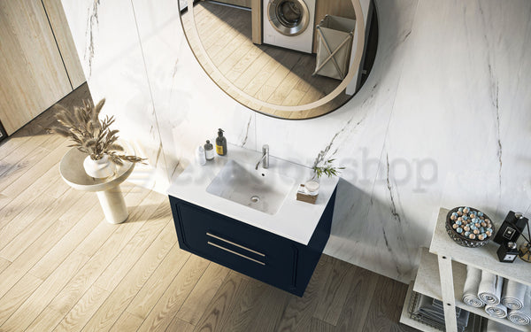 Mobile bagno blu opaco 80x46 Vienna con lavabo cassetti rifiniti con maniglie cromo