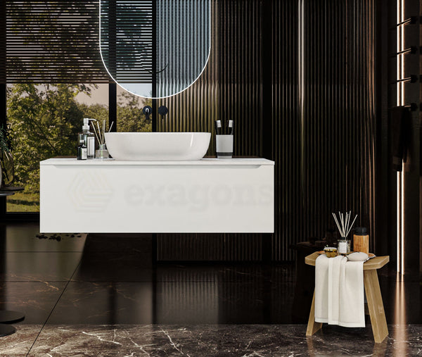 Mobile Bagno bianco opaco 120x50 Amalfi un Cassetto e Lavabo da appoggio in ceramica