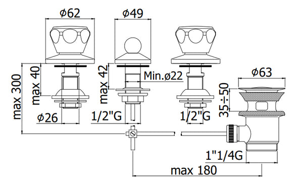 Paffoni Danubio Gruppo Bidet 3 Fori Scarico Automatico Cromo