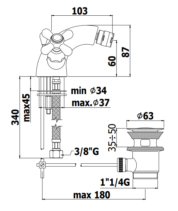 Paffoni Iris Irv135 Gruppo Bidet Scarico Automatico senza Attacco Catenella Cromo