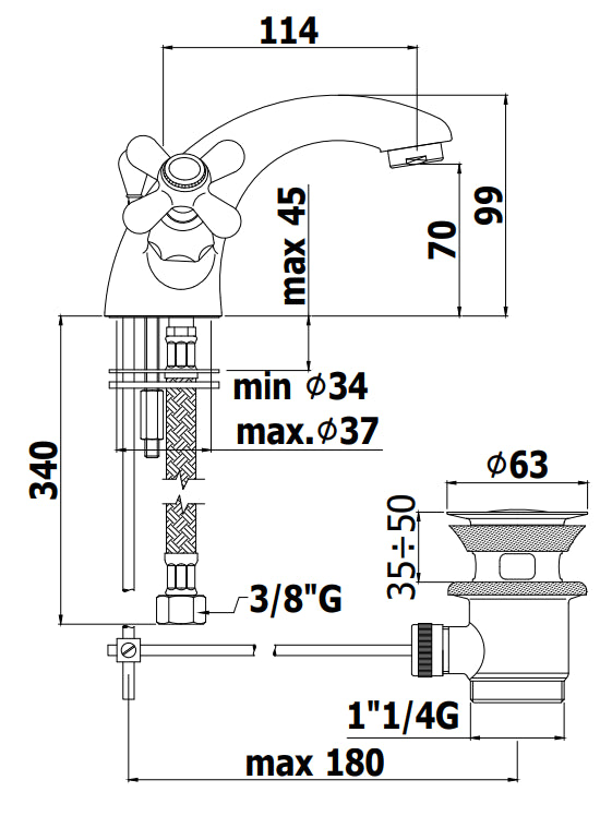 Paffoni Iris Irv075 Gruppo Lavabo scarico automatico senza attacco catenella Cromo