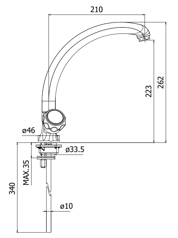 Paffoni danubio da182 gruppo lavello tradizionale con canna 21 cm orientabile cromo