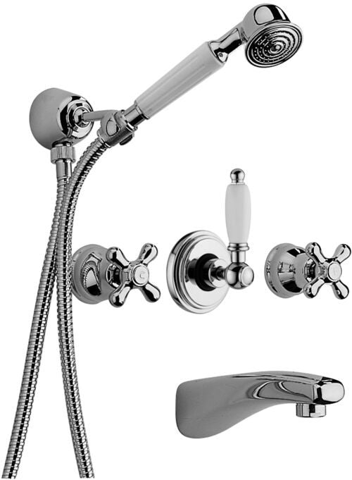 Paffoni Iris Irv001 Gruppo Vasca Incasso con bocca cromo ambientato in box doccia con pareti in vetro