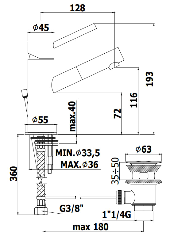 Paffoni Birillo Bi075 Miscelatore lavabo Scarico Automatico Cromo