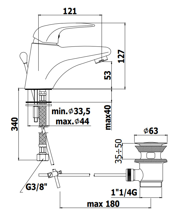 Paffoni Duemila Du070 Miscelatore lavabo scarico automatico Cromo