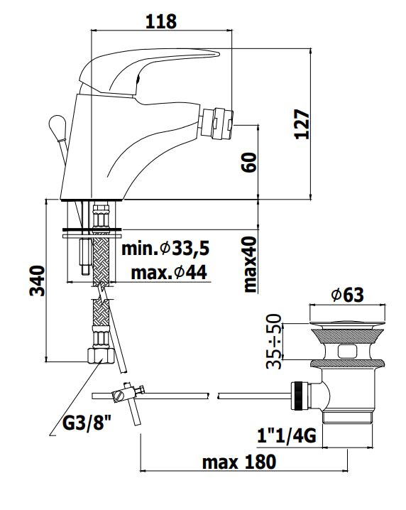 Paffoni Duemila Du130 Miscelatore bidet scarico automatico Cromo