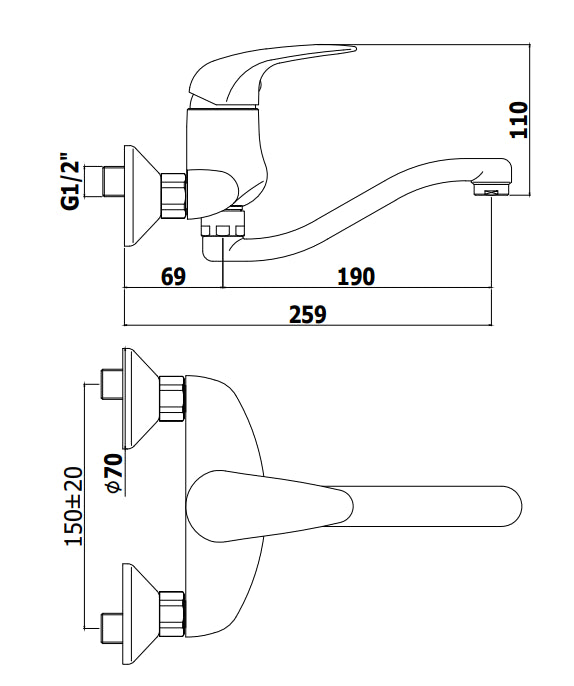 Paffoni duemila du159 miscelatore lavello a muro monocomando con canna 20 cm orientabile cromo