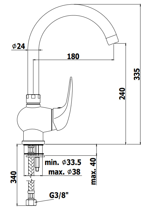 Paffoni duemila du180 miscelatore lavello monocomando con canna alta orientabile cromo