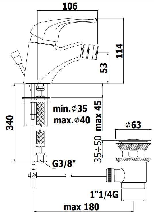 Paffoni Nettuno Due Nd135 Miscelatore bidet con scarico automatico Cromo
