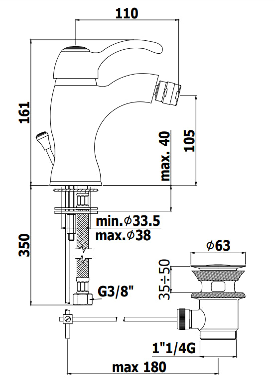 Paffoni Flavia Fa135 Miscelatore Bidet con scarico automatico Cromo