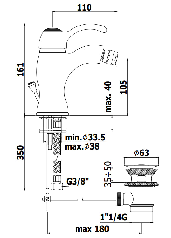Paffoni Giorgia Gi135 Miscelatore Bidet scarico automatico Cromo