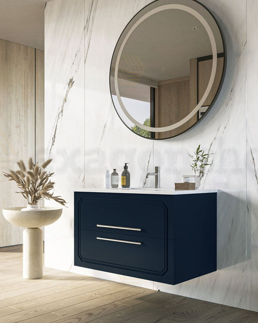 Mobile bagno blu opaco 80x46 Vienna lavabo in ceramica, vista dall'alto del piano con lavabo - Exagonshop
