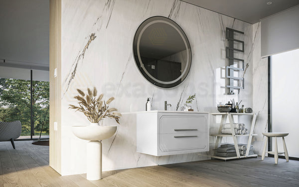 Mobile bagno bianco lucido 80x46 Vienna con lavabo cassetti rifiniti con maniglie cromo