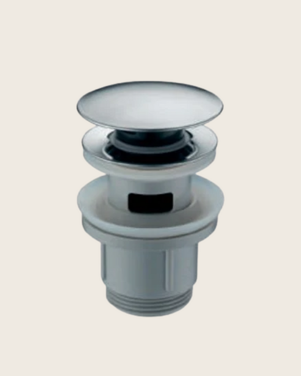 Piletta click clak per lavabo e bidet con troppopieno in Cromo in lucido e cromato, vista frontale della maniglia e della...