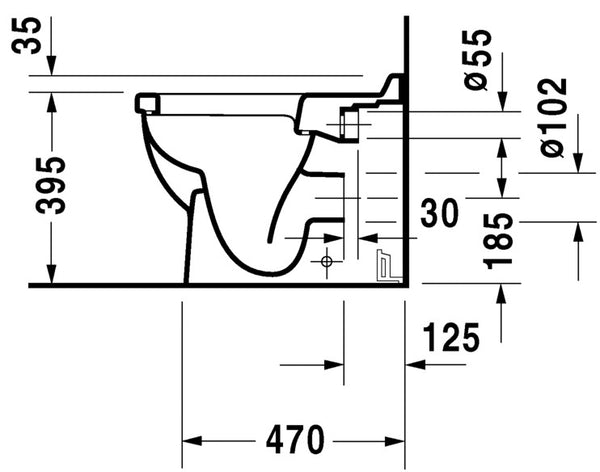 Vaso a pavimento scarico orizzontale 36x56 Bianco Starck 3 30124090 Duravit