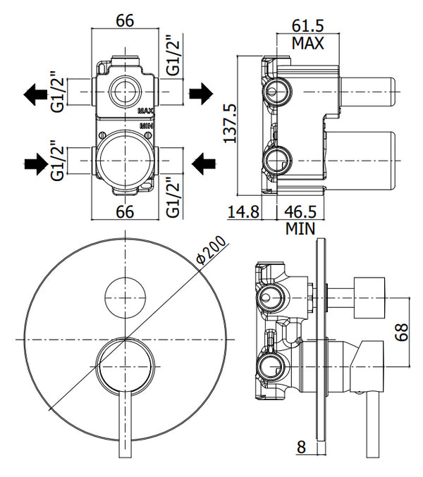 Paffoni Birillo Bi018 Miscelatore Incasso Doccia 2 Uscite Cromo