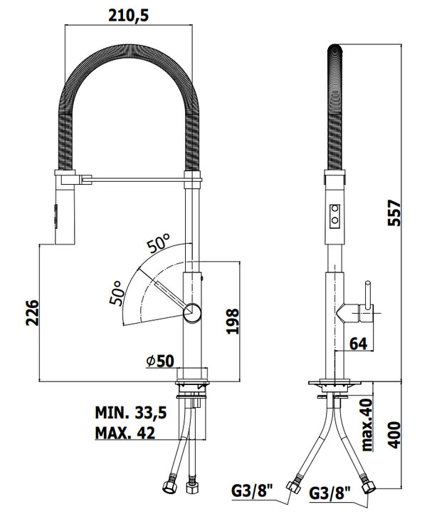 Paffoni Chef CH179CRNO Miscelatore lavello monoforo con canna orientabile e doccia 2 getti in abs cromo nero opaco