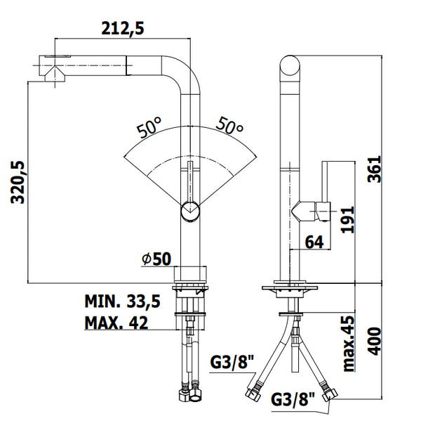 Paffoni Chef Ch985 Miscelatore lavello orientabile estraibile 2 getti cromo