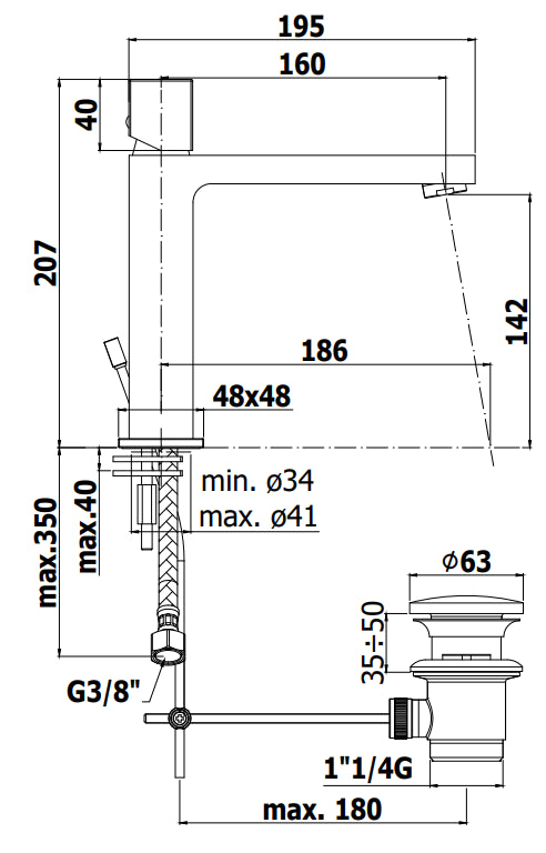 Paffoni Elle Elx073 Miscelatore Lavabo Medio Scarico Automatico Cromo