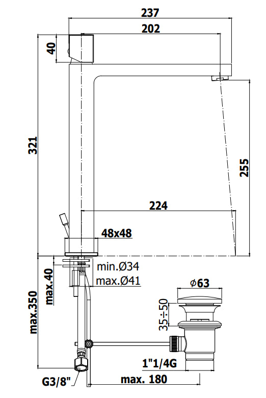 Paffoni Elle Elx085 Miscelatore Lavabo alto per catino Prolungato Scarico Automatico Cromo