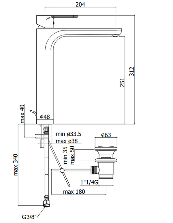Paffoni Green Gr085 Miscelatore Lavabo Alto con scarico automatico Cromo
