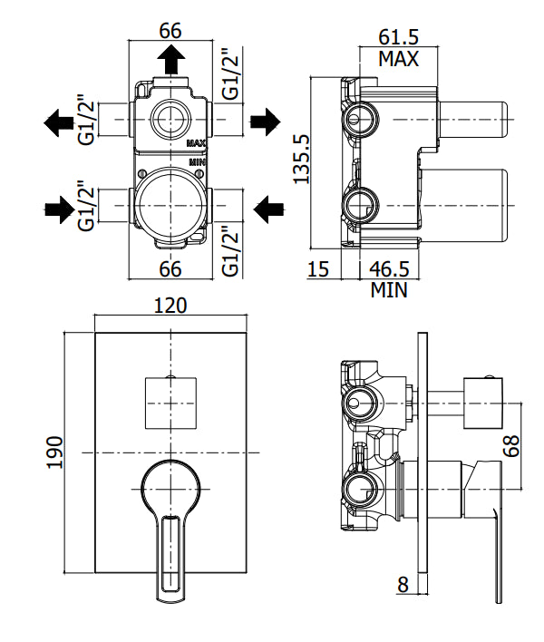 Paffoni Ringo Rin018 Miscelatore doccia quadro ad Incasso muro Cromo