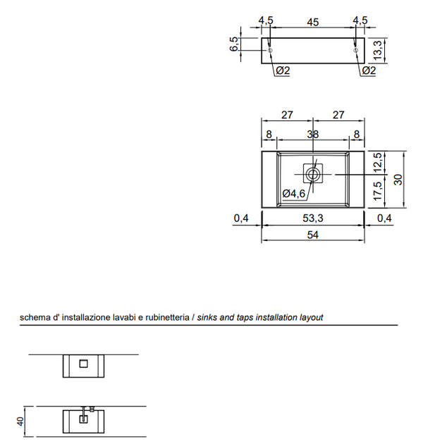 Antonio Lupi Graffiom30 Lavabo 54x30 Da Appoggio In Flumood Bianco