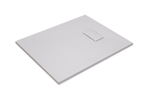 Quarzo piatto doccia 80x140 effetto pietra ardesia bianco in smc con piletta e copripiletta