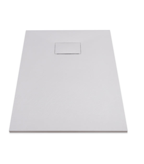 Quarzo piatto doccia 80x140 effetto pietra ardesia bianco in smc con piletta e copripiletta