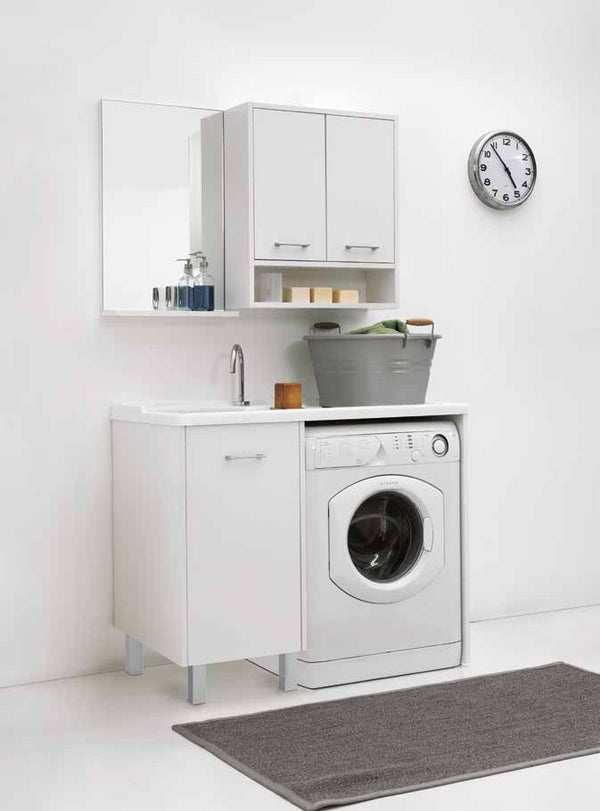 Colavene Domestica Mobile Con Vasca Lavapanni A Sinistra In Abs 106x60x90 Con Piedini E Alloggio Lavatrice Bianco