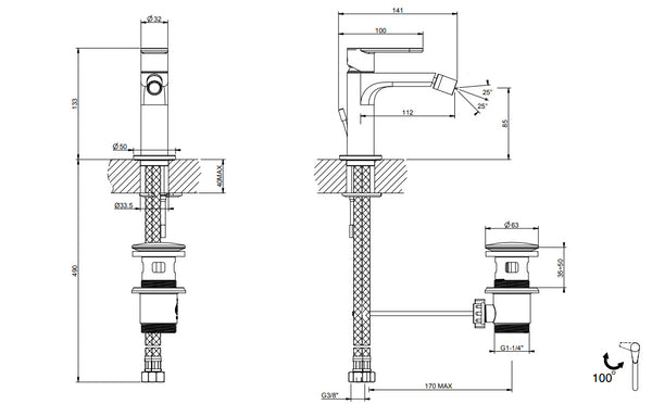 Emporio Gessi Via Bagutta 29908 Miscelatore Bidet con Piletta Cromo