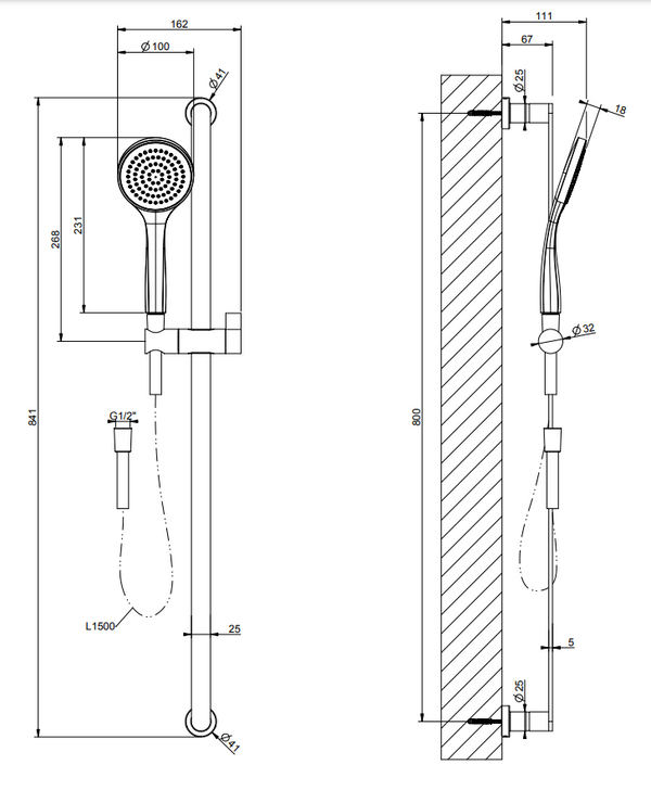 Gessi Emporio Asta doccia Saliscendi Con Doccetta Cromo 47242
