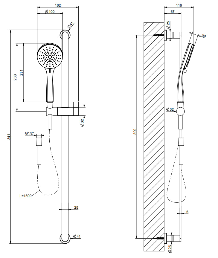 Asta Saliscendi Con Doccetta Anticalcare Tre Getti E Flessibile 150 Cm Cromo Gessi Emporio Shower 47243