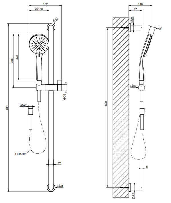 Asta Saliscendi Con Doccetta Anticalcare Tre Getti E Flessibile 150 Cm Cromo Gessi Emporio Shower 47243