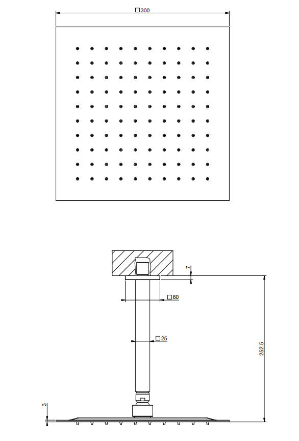 Soffione Doccia 30x30 quadro a Soffitto con braccio 162 mm Snodabile Mirror Steel Shower 93351 Emporio Gessi