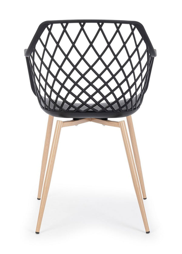 Andrea Bizzotto Optik sedia di design con gambe in acciaio effetto legno e plastica nero