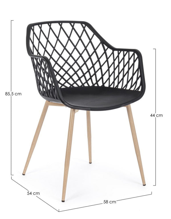 Andrea Bizzotto Optik sedia di design con gambe in acciaio effetto legno e plastica nero