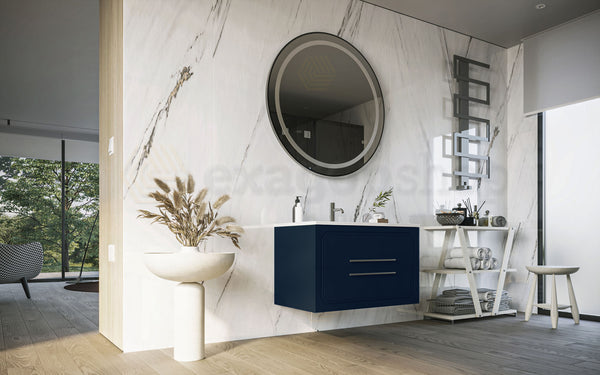 Mobile bagno blu opaco 80x46 Vienna con lavabo cassetti rifiniti con maniglie cromo