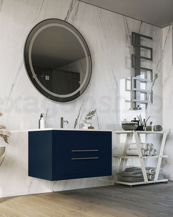 Mobile bagno blu opaco 80x46 Vienna lavabo in ceramica, vista laterale della struttura sospesa - Exagonshop