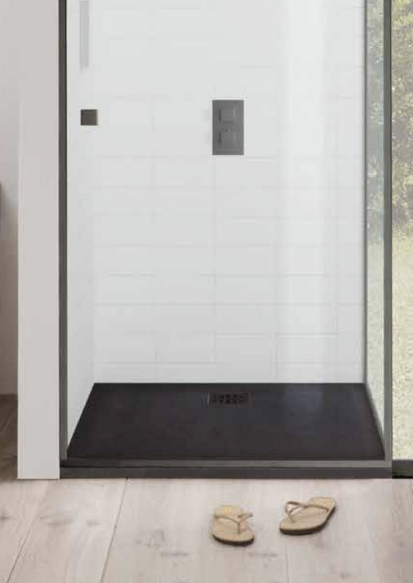 Globo Docciapietra Piatto doccia 80x80 cm H 3 reversibile in mineralsolid da appoggio o filo pavimento con piletta nero