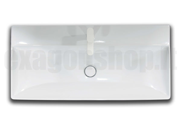 Lavabo 100x47 Rettificato da appoggio monoforo senza troppopieno con piletta e tappo in ceramica bianco Durasquare 2353100071 Duravit