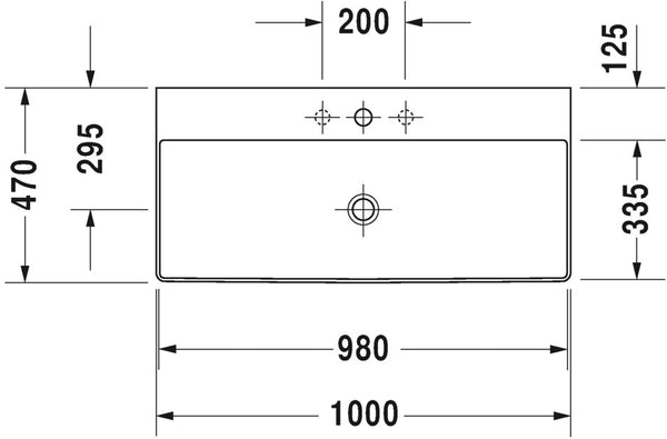 Lavabo 100x47 Rettificato da appoggio monoforo senza troppopieno con piletta e tappo in ceramica bianco Durasquare 2353100071 Duravit